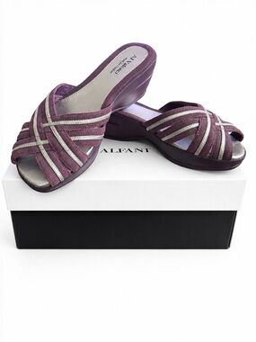 AJ Valenci Built for Comfort Purple Leather Slide Wedge Sandals 7.5W